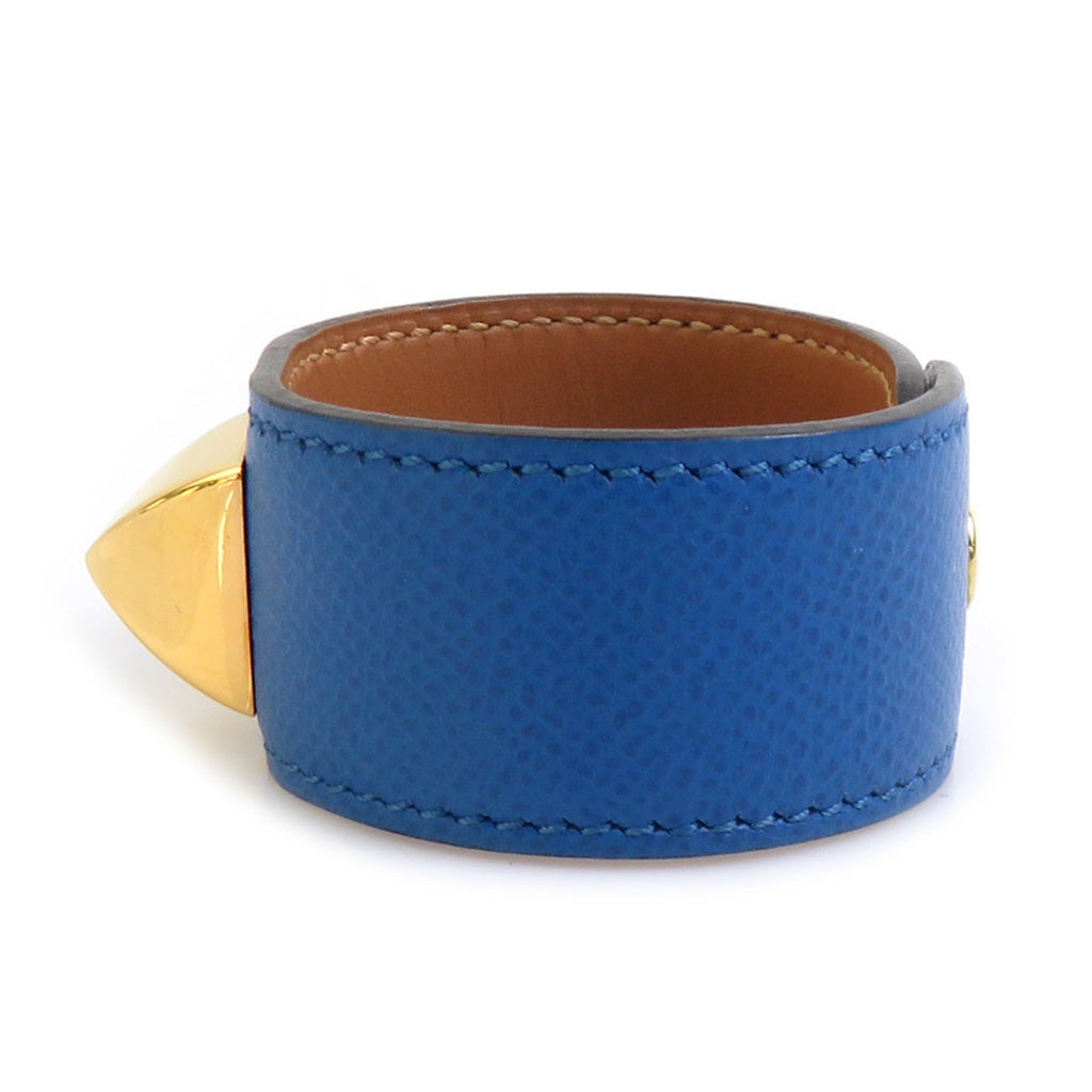 Bracelet Leather and Metal Blue and Gold