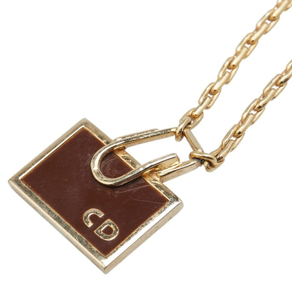 Plate Pendant Necklace Gold and Brown