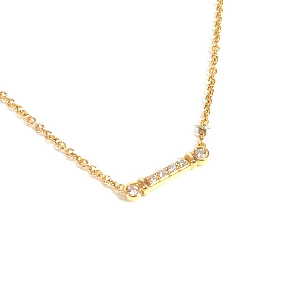 Fleur-de-lis Key Bar Pendant Necklace 18K Yellow Gold with Diamond
