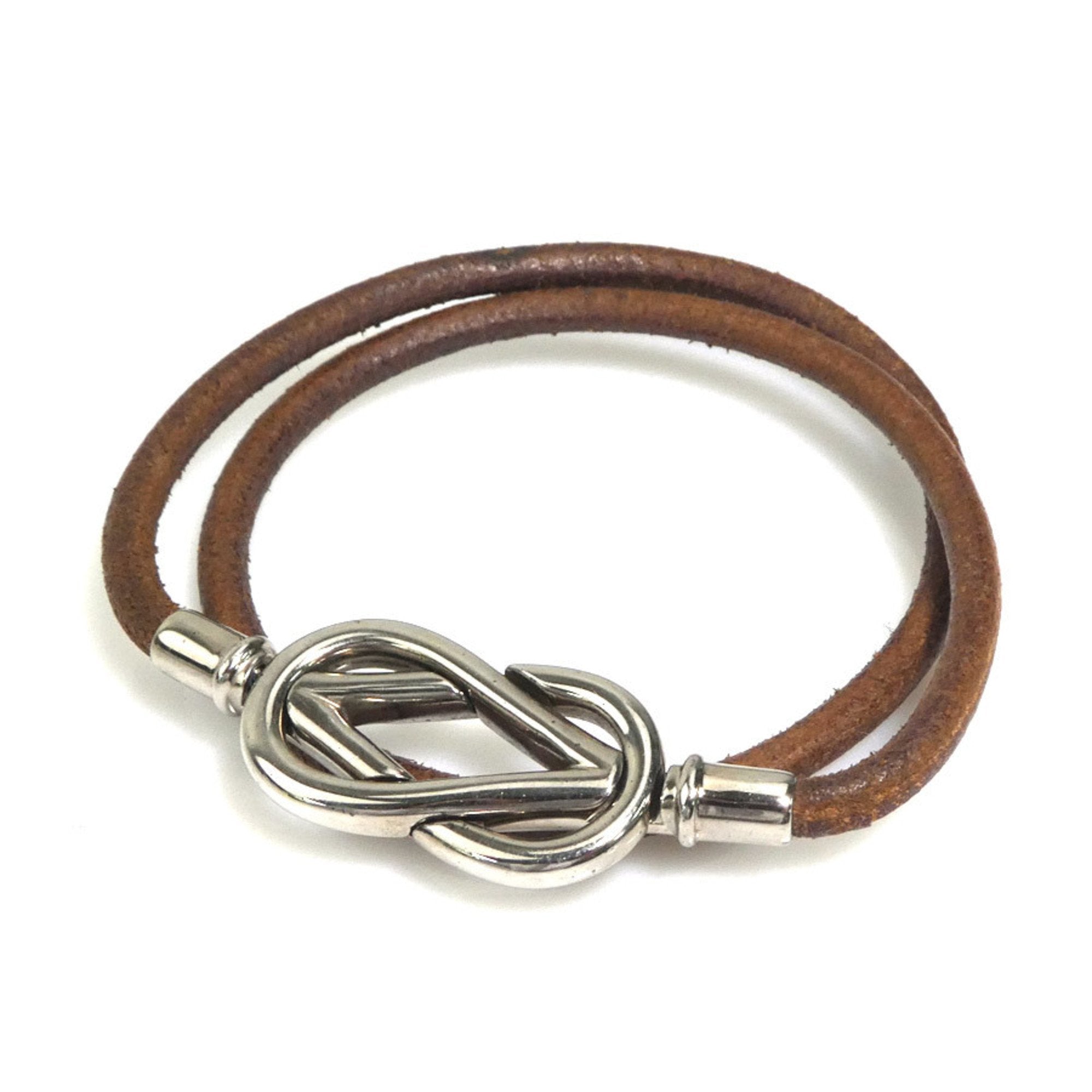 Necklace Leather and Metal Brown and Silver