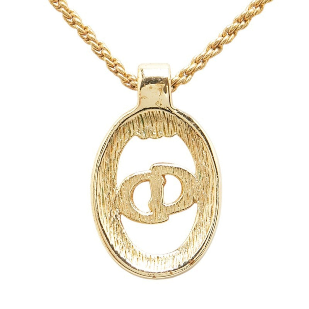 Pendant Necklace Gold with Rhinestone Oval Circle