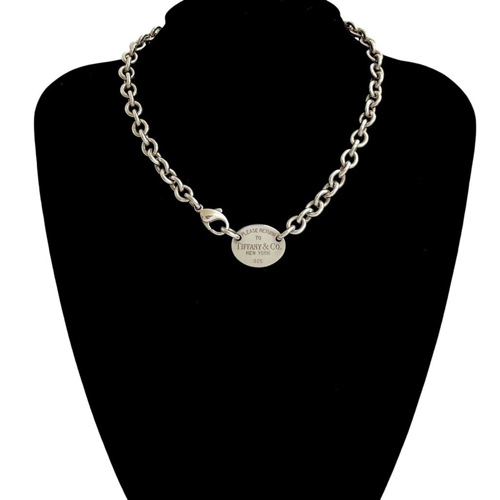 Oval Tag Pendant Necklace Sterling Silver