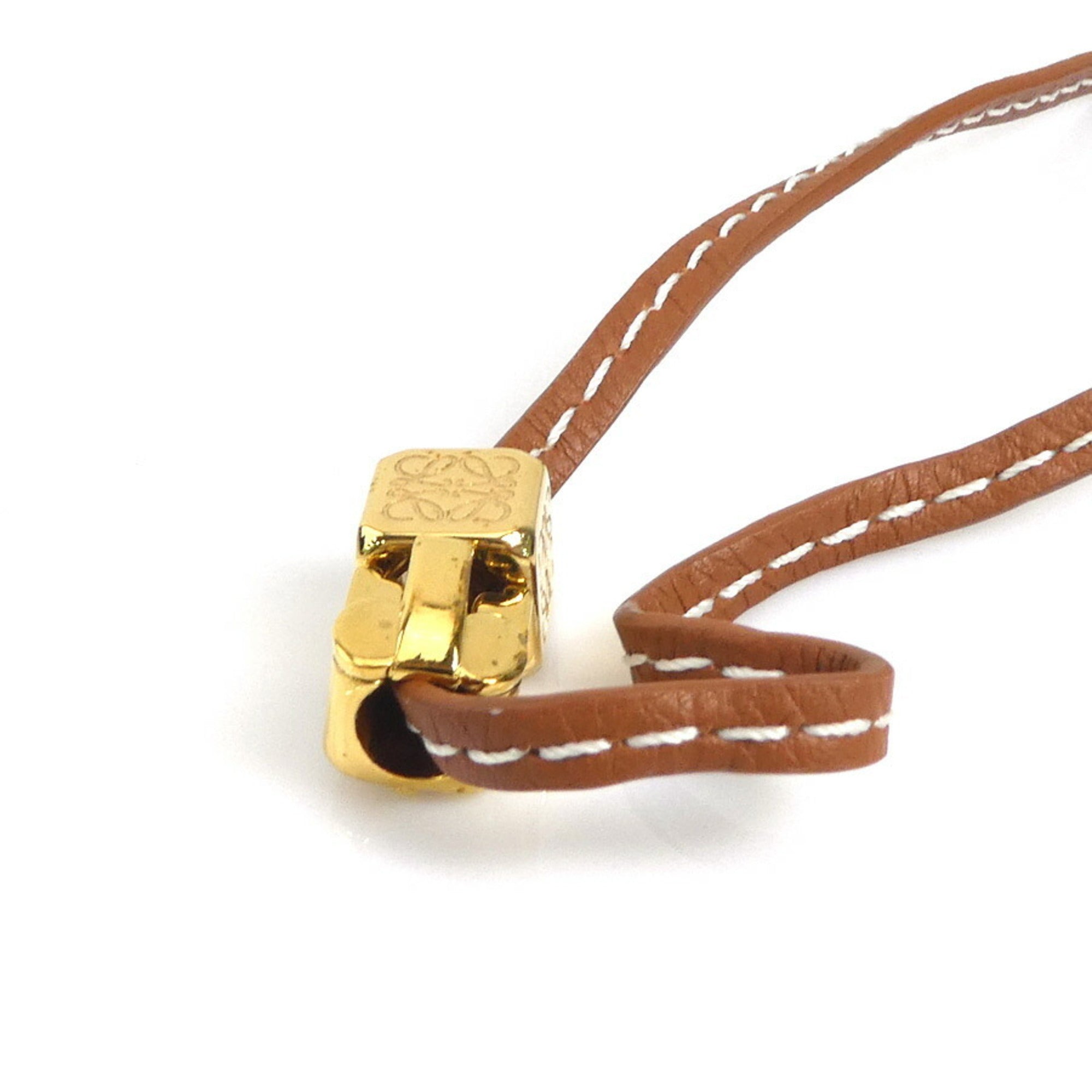 Pendant Necklace Leather and Metal Brown