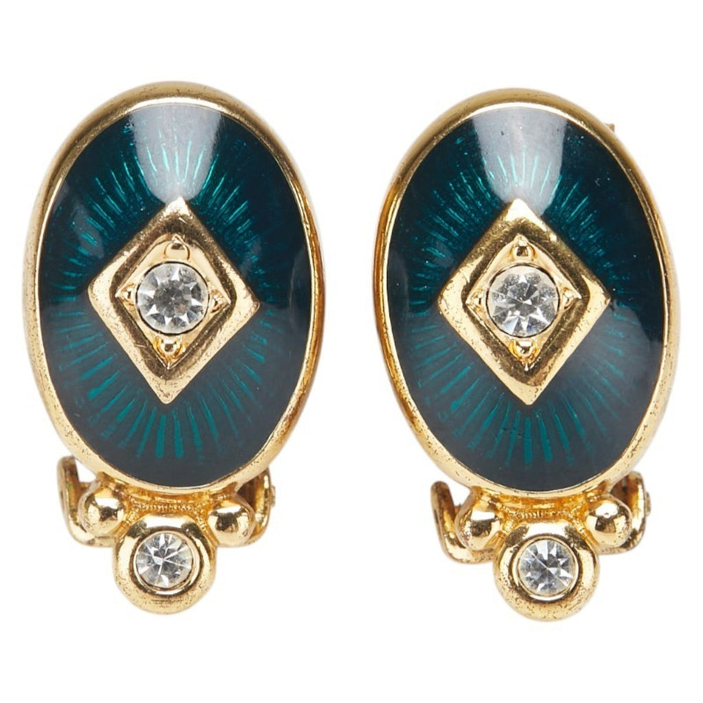Vintage Earrings Rhinestone Gold-Tone Metal