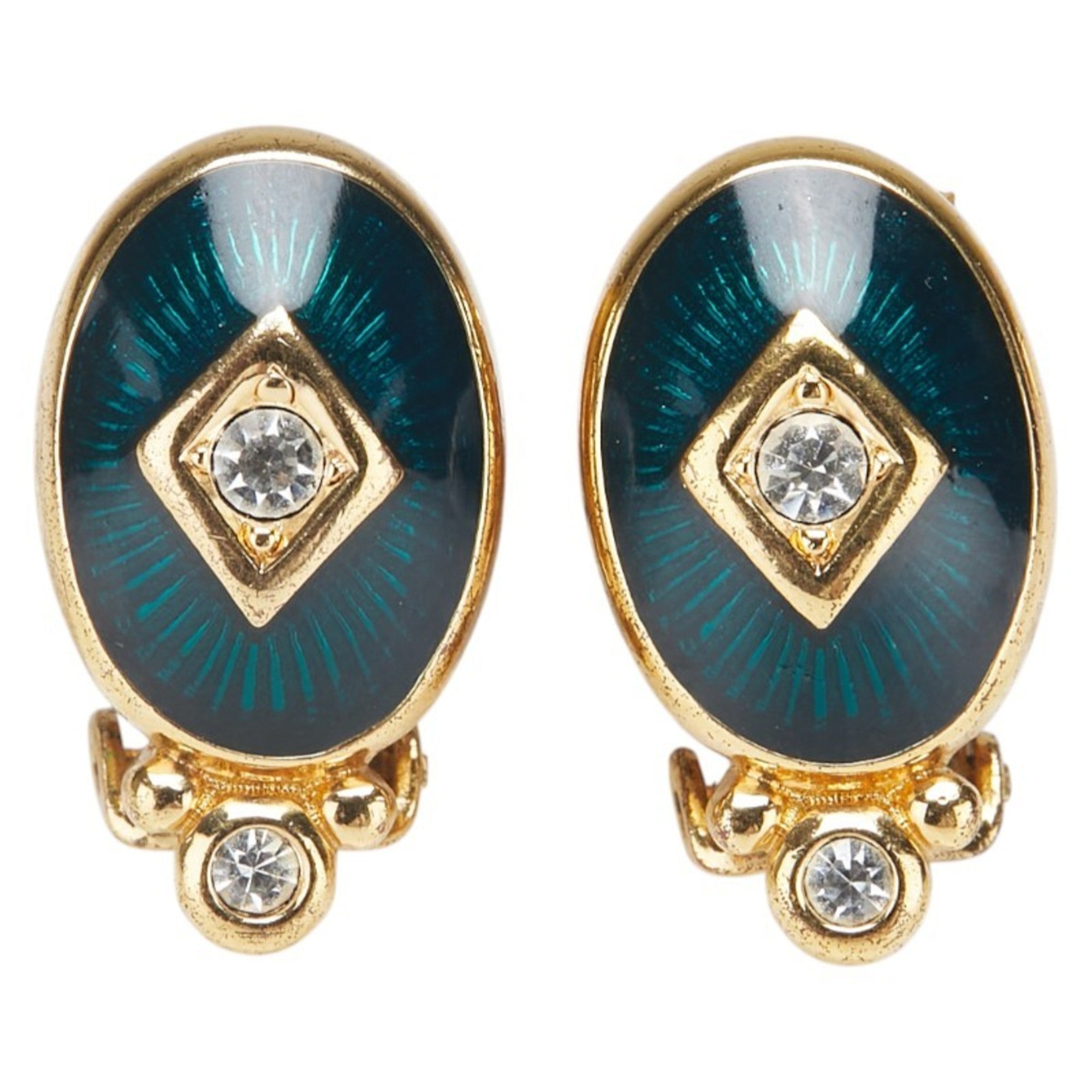 Vintage Earrings Rhinestone Gold-Tone Metal