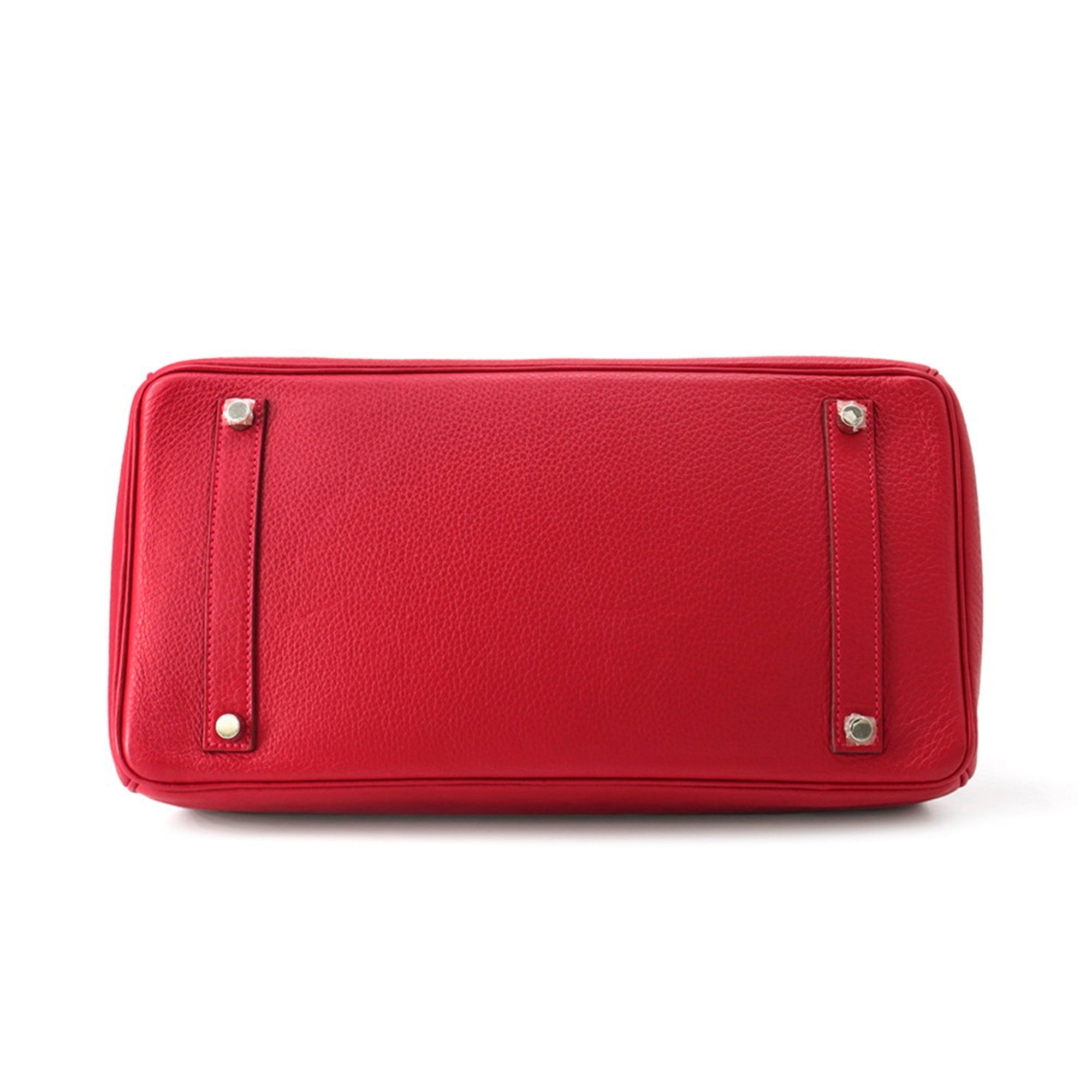 Birkin Handbag Red Clemence with Palladium Hardware 35