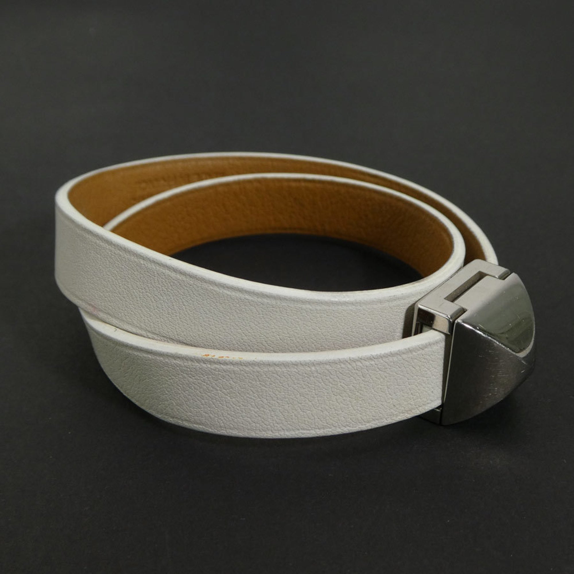 Bracelet Leather and Metal Off-White and Silver