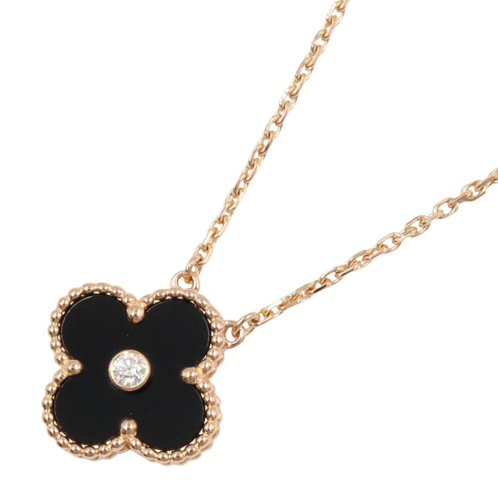 Vintage Alhambra Pendant Necklace 18K Rose Gold and Onyx