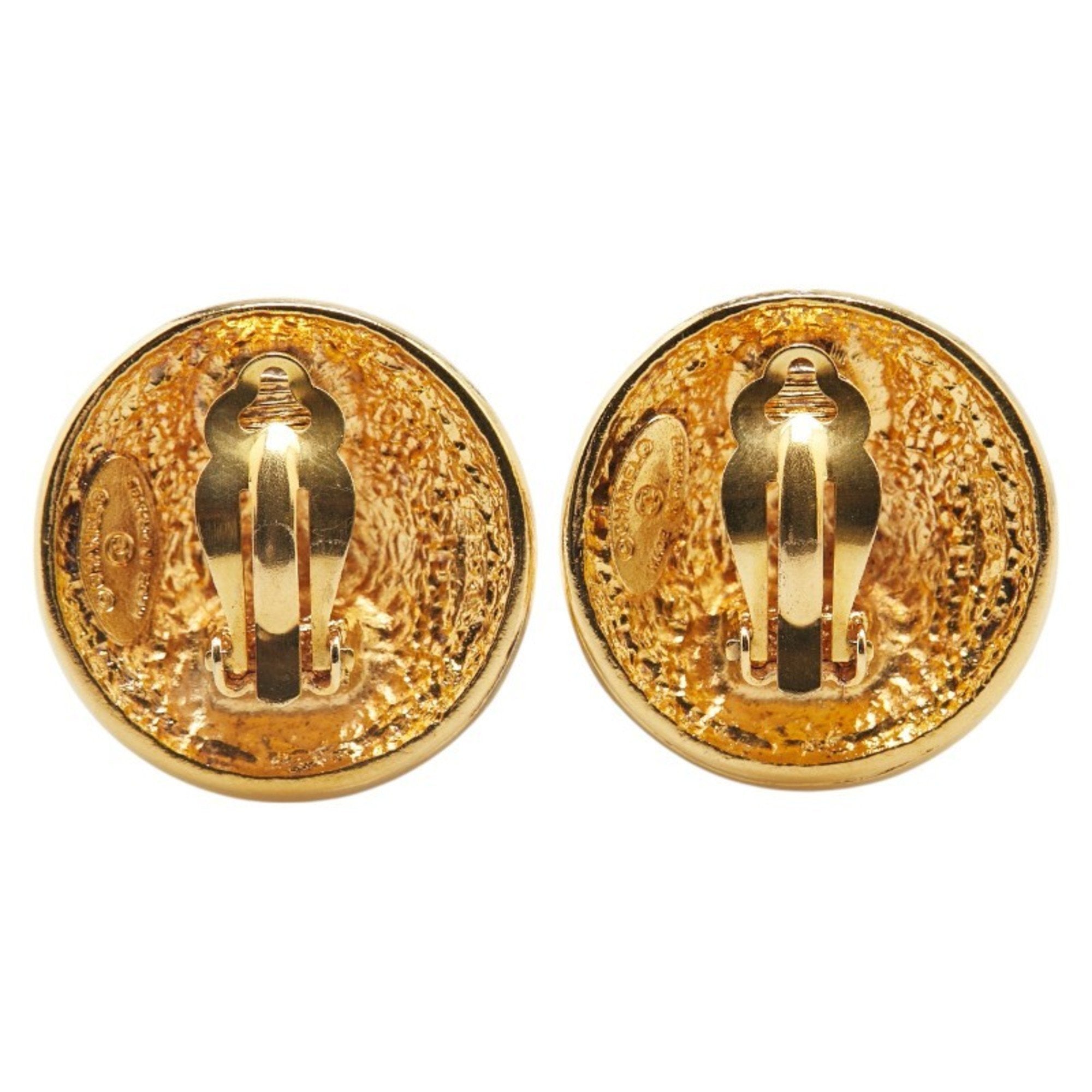Vintage Clip-On Earrings Logo Clip-On Gold-Tone Metal