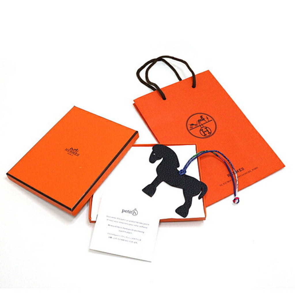 Charm Epsom Leather and Silk and Taurillon Clemence Leather Dark Navy White Handbag Charm