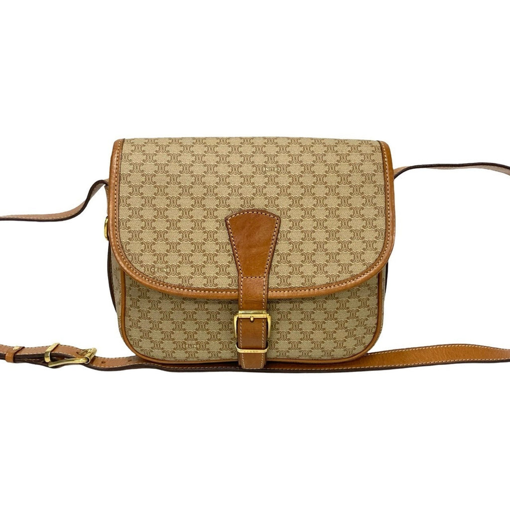 Vintage Saddle Flap Shoulder Bag Macadam Coated Canvas Small