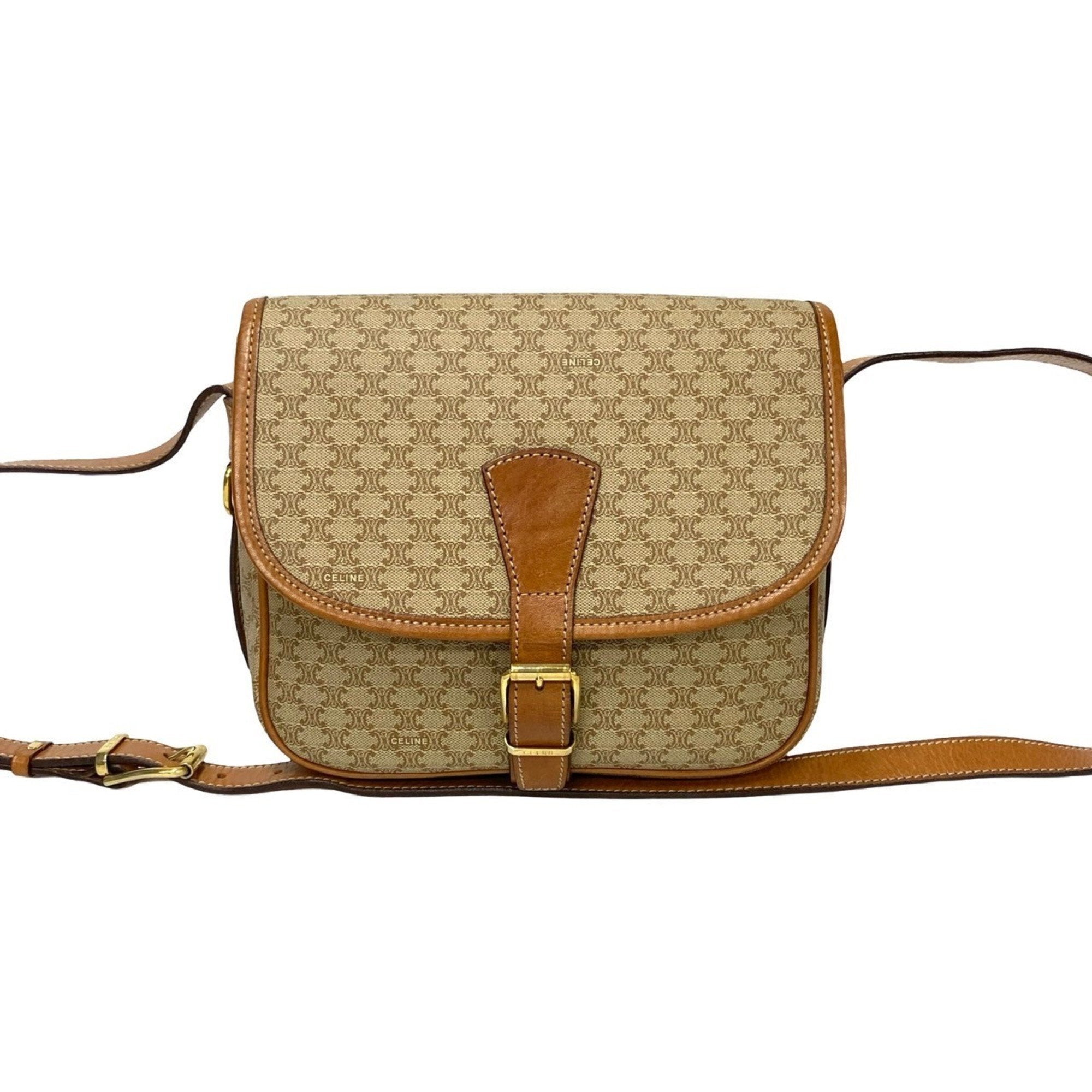 Vintage Saddle Flap Shoulder Bag Macadam Coated Canvas Small