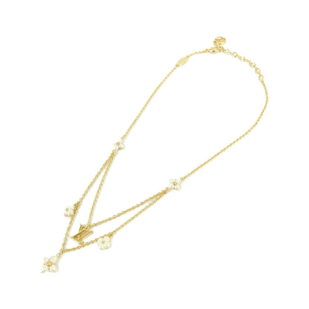 LV Floragram Pendant Necklace Gold and White