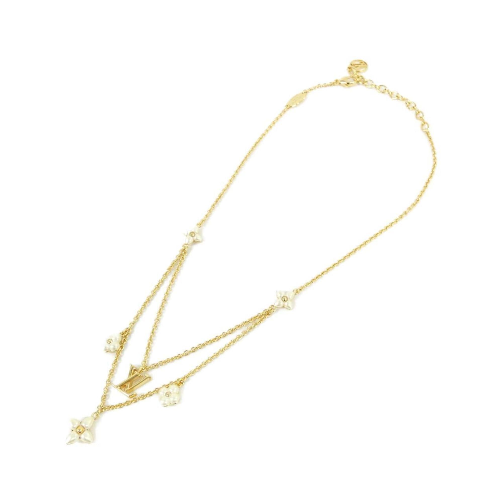 LV Floragram Pendant Necklace Gold and White