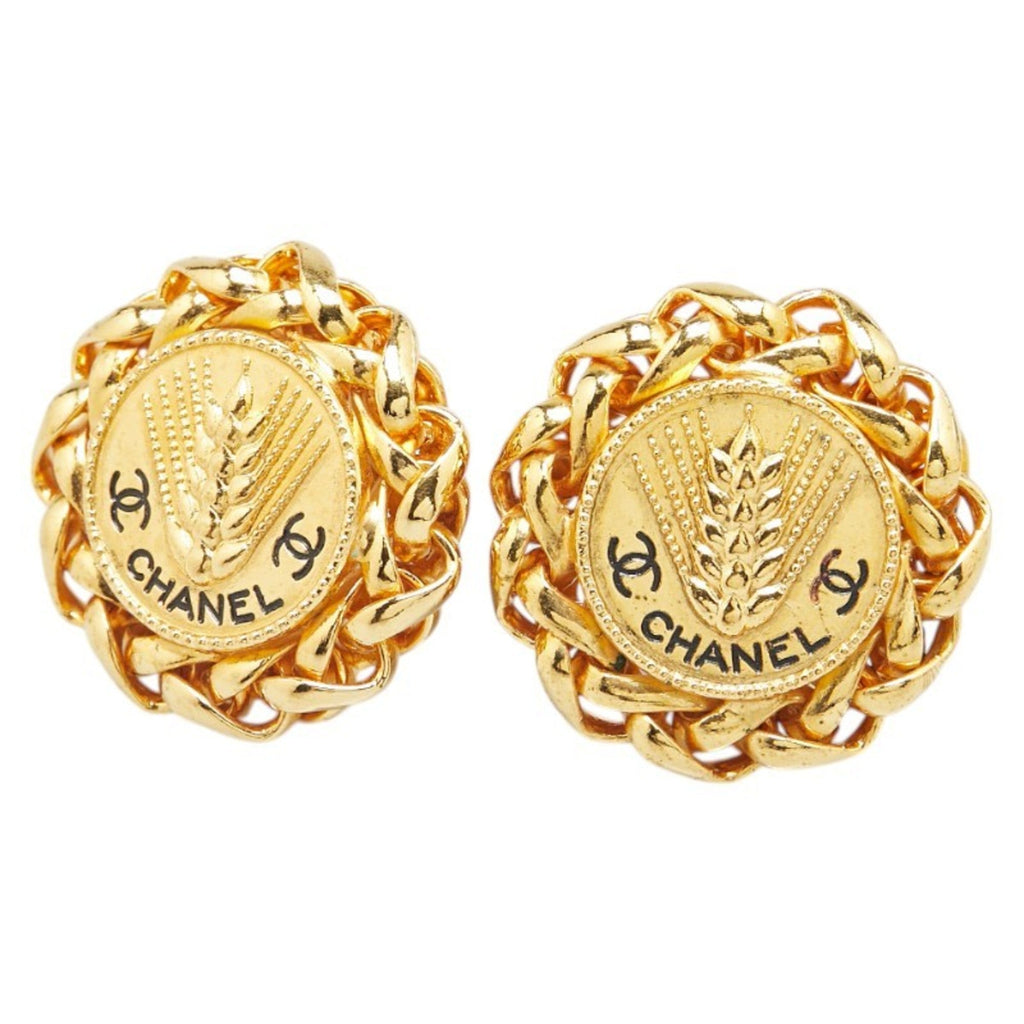 CC Logo Round Clip-On Earrings Metal Gold-Tone Metal