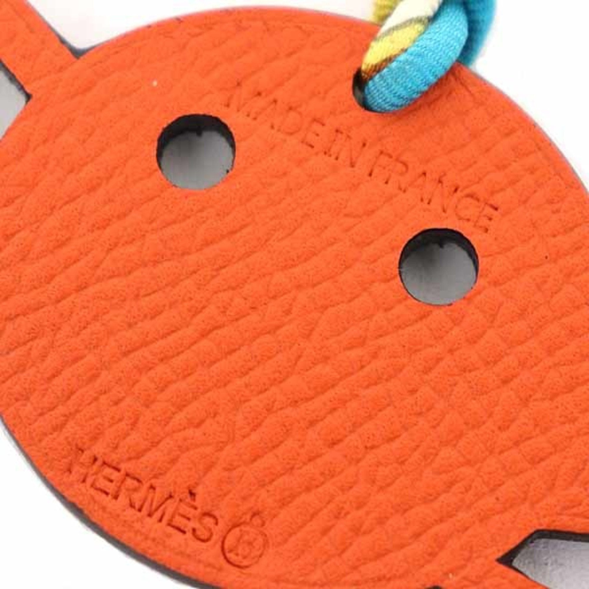 Charm Epsom Leather and Silk and Togo Leather Navy Orange Handbag Charm