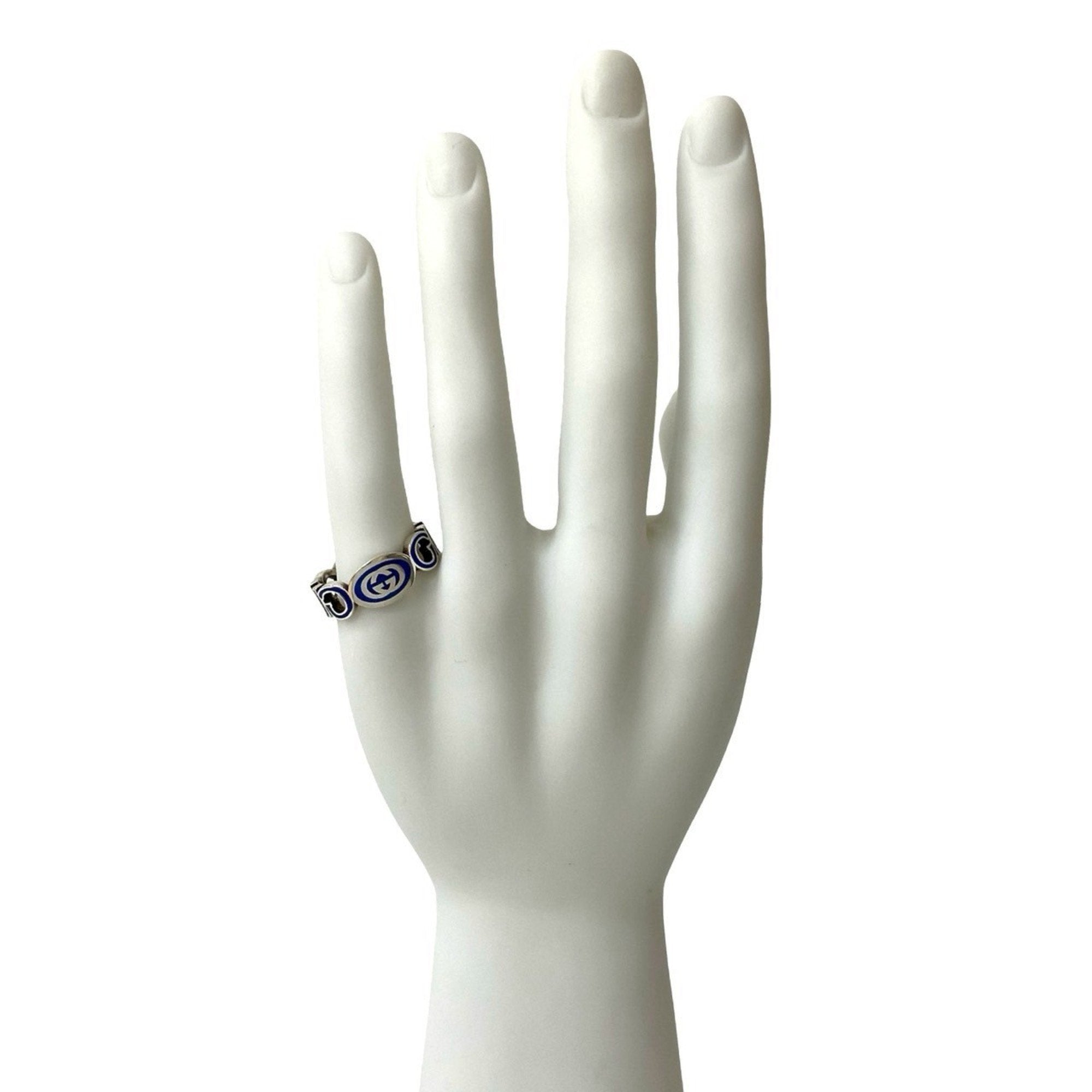Interlocking G Enamel Ring Sterling Silver Blue