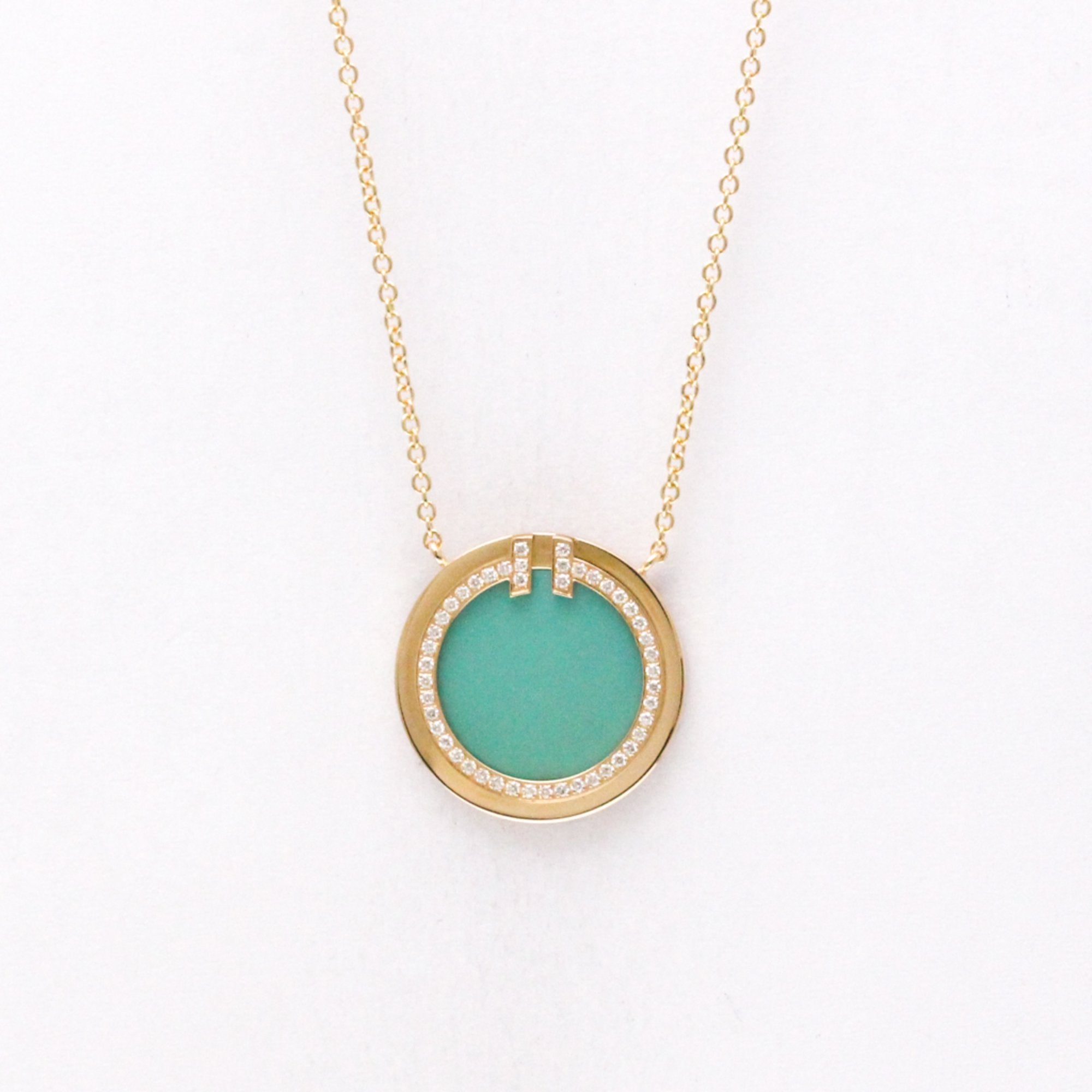 Pendant Necklace 18K Rose Gold With Diamond and Turquoise