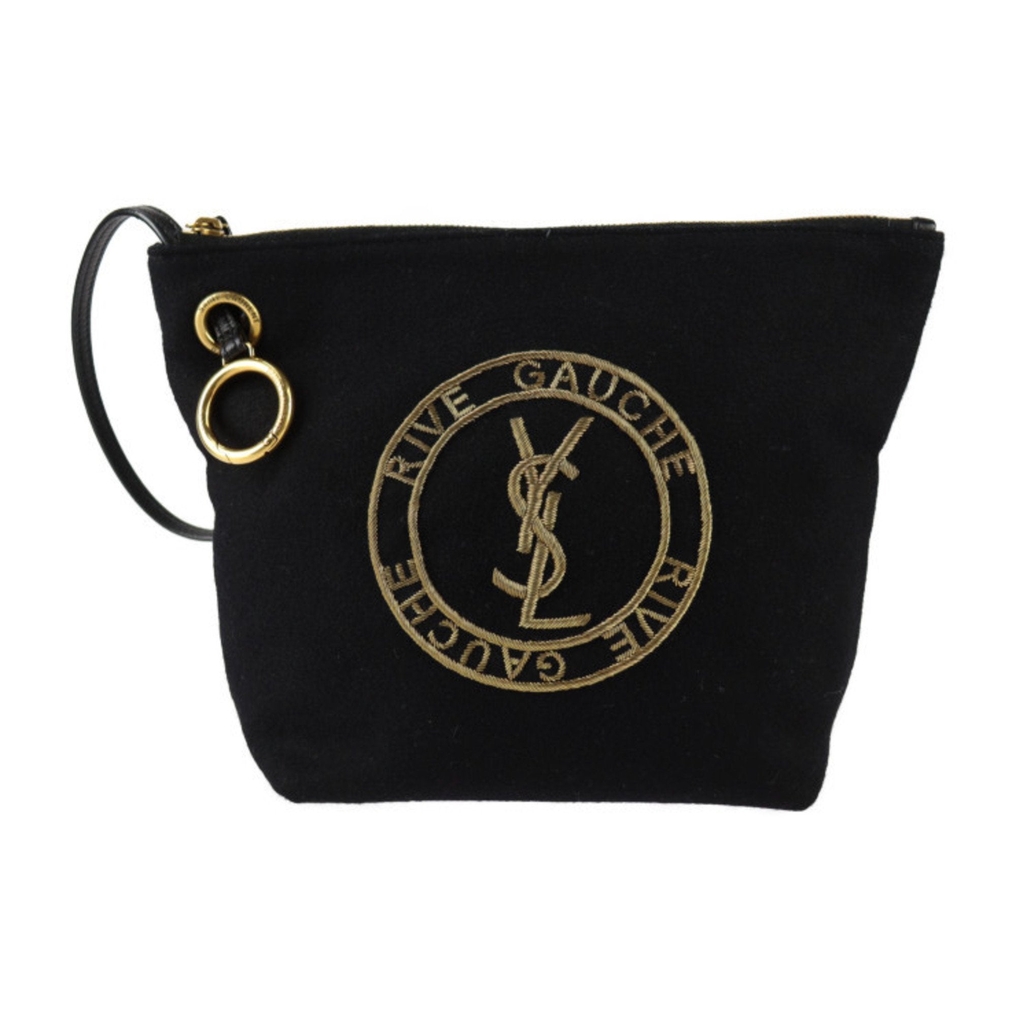 Rive Gauche Drawstring Bucket Bag Embroidered Wool