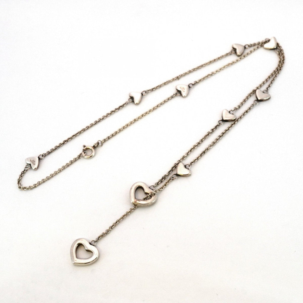 Heart Link Lariat Pendant Necklace Sterling Silver