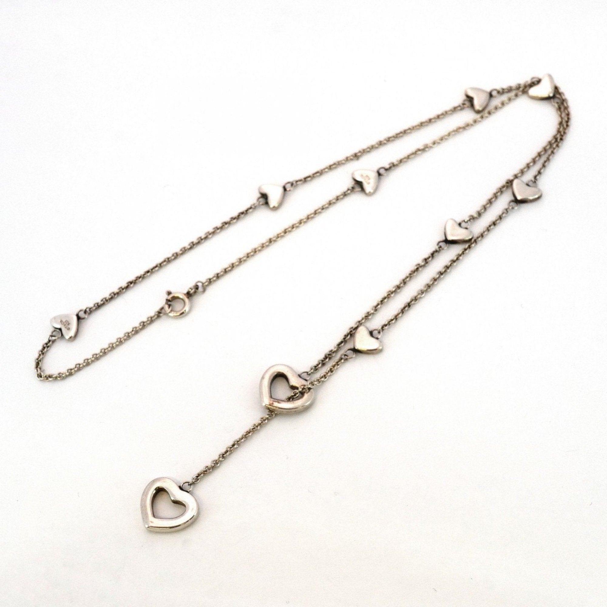 Heart Link Lariat Pendant Necklace Sterling Silver