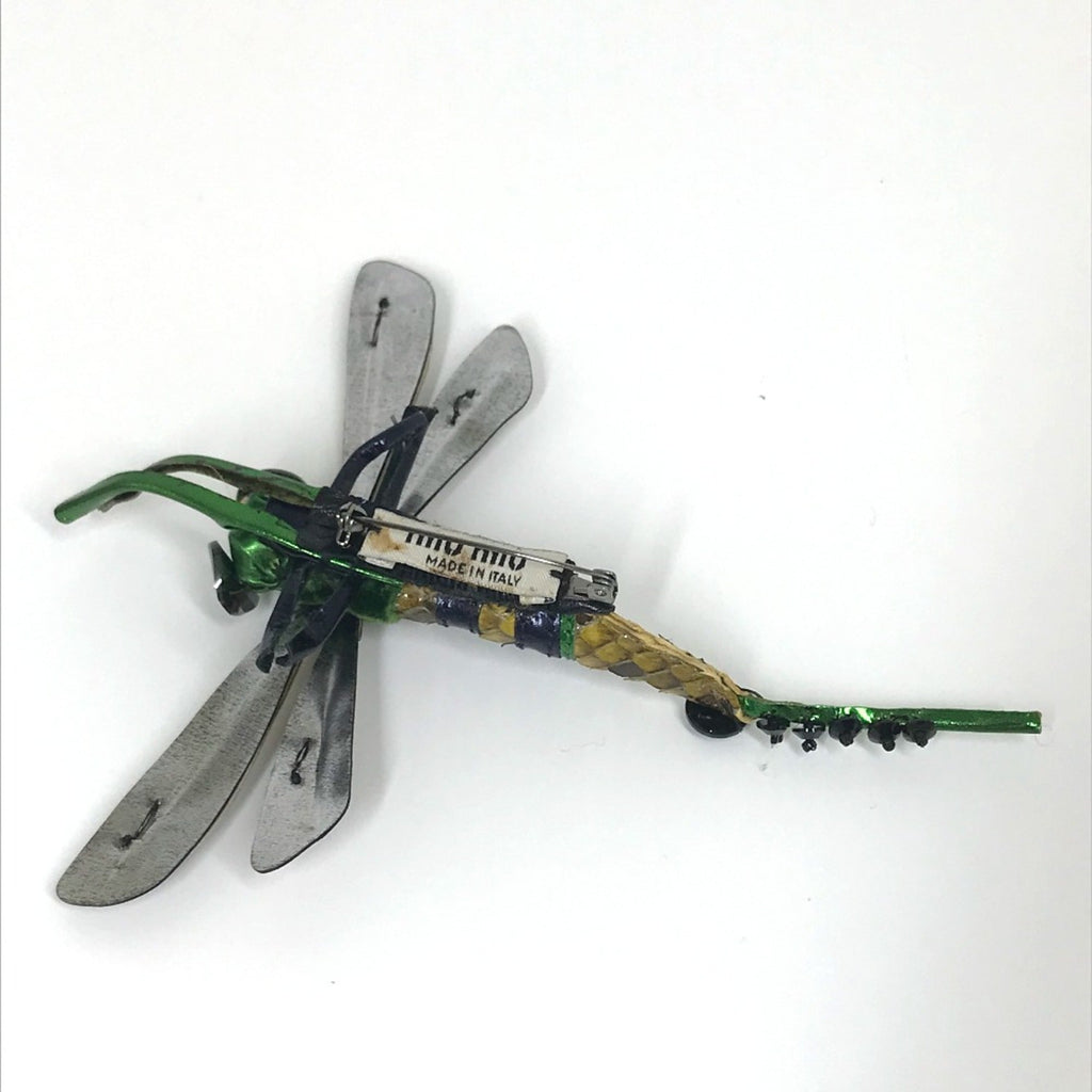 Dragonfly Brooch Leather Green x Pink