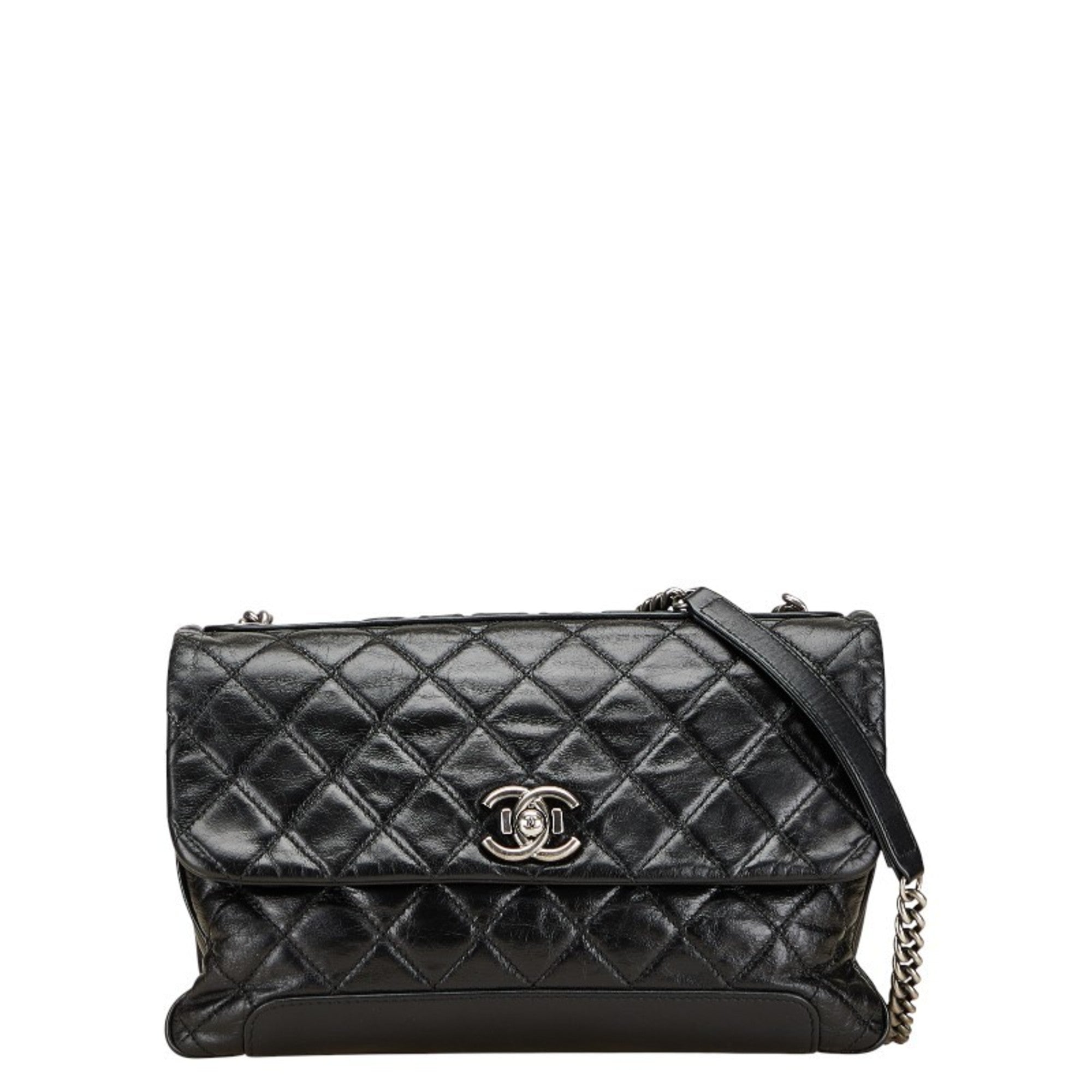 Aged Chain Compartment Messenger Bag Quilted Glazed Calfskin Medium
