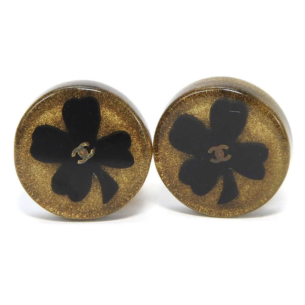 CC Logo Clover Clip-On Earrings Gold-Tone Metal
