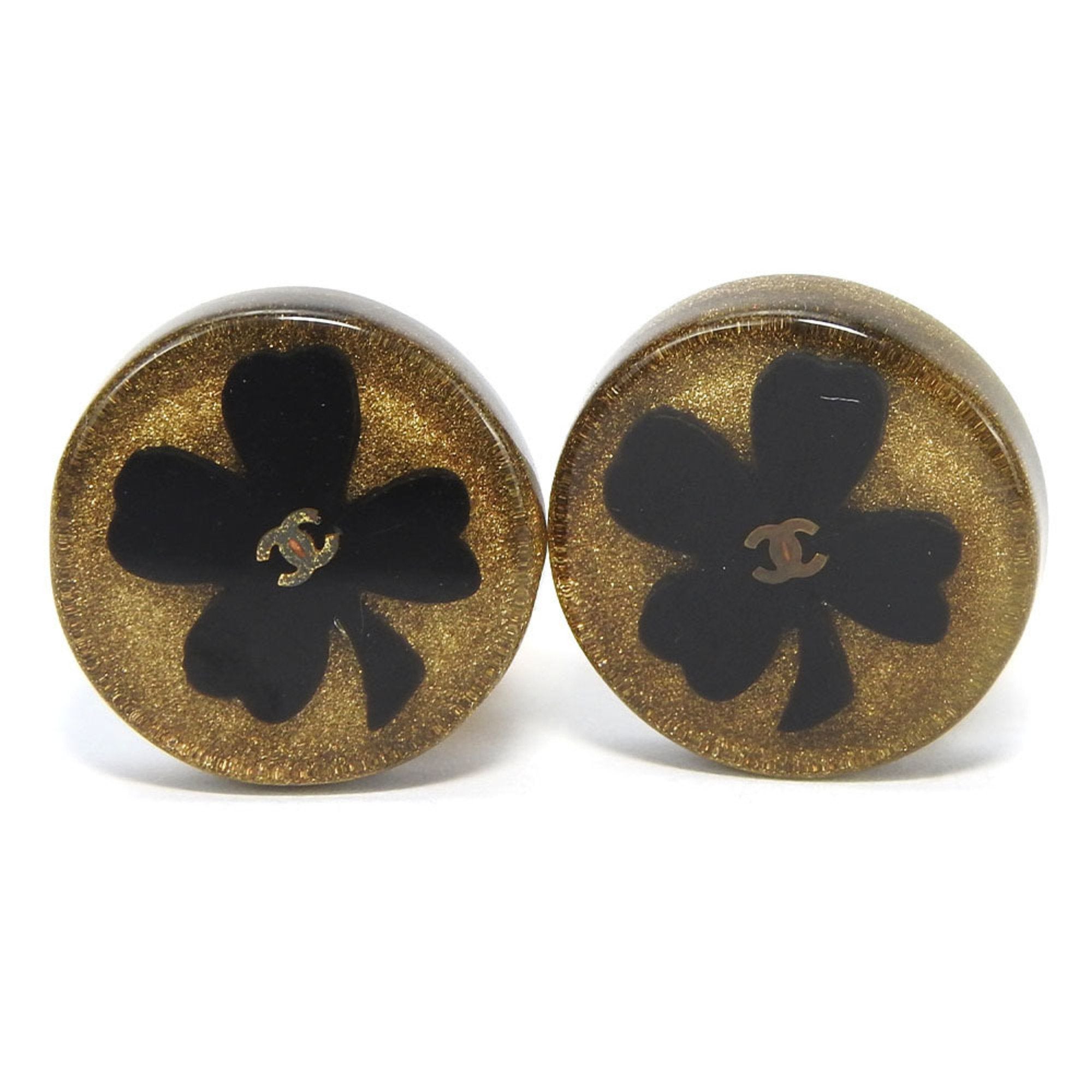 CC Logo Clover Clip-On Earrings Gold-Tone Metal