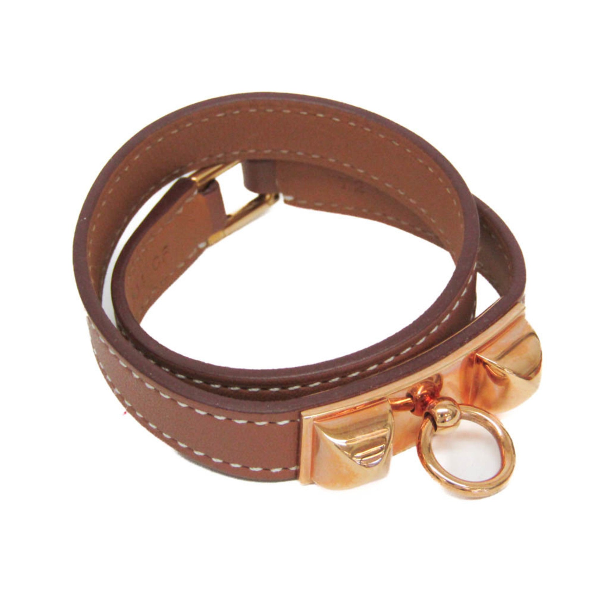 Wrap Bracelet Leather and Metal Brown