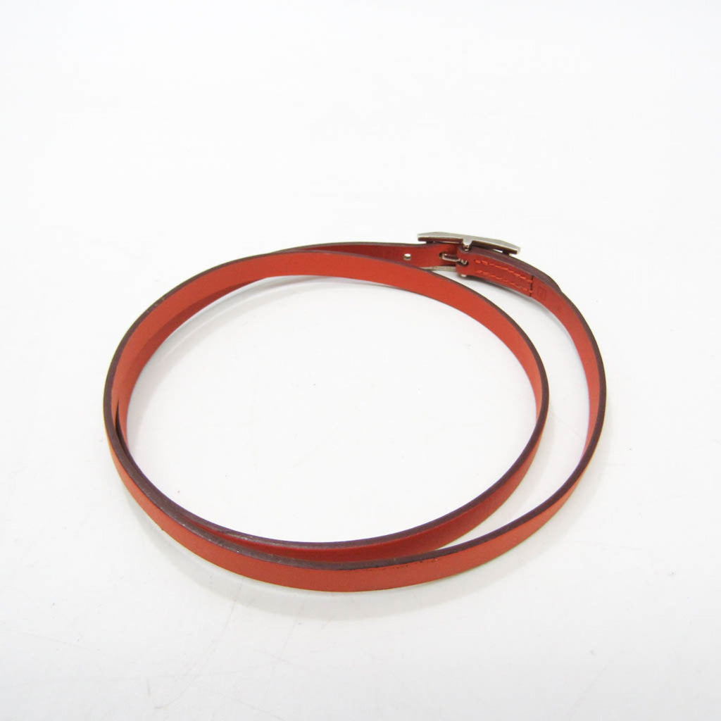 Bangle Leather and Metal Orange and Silver Bracelet