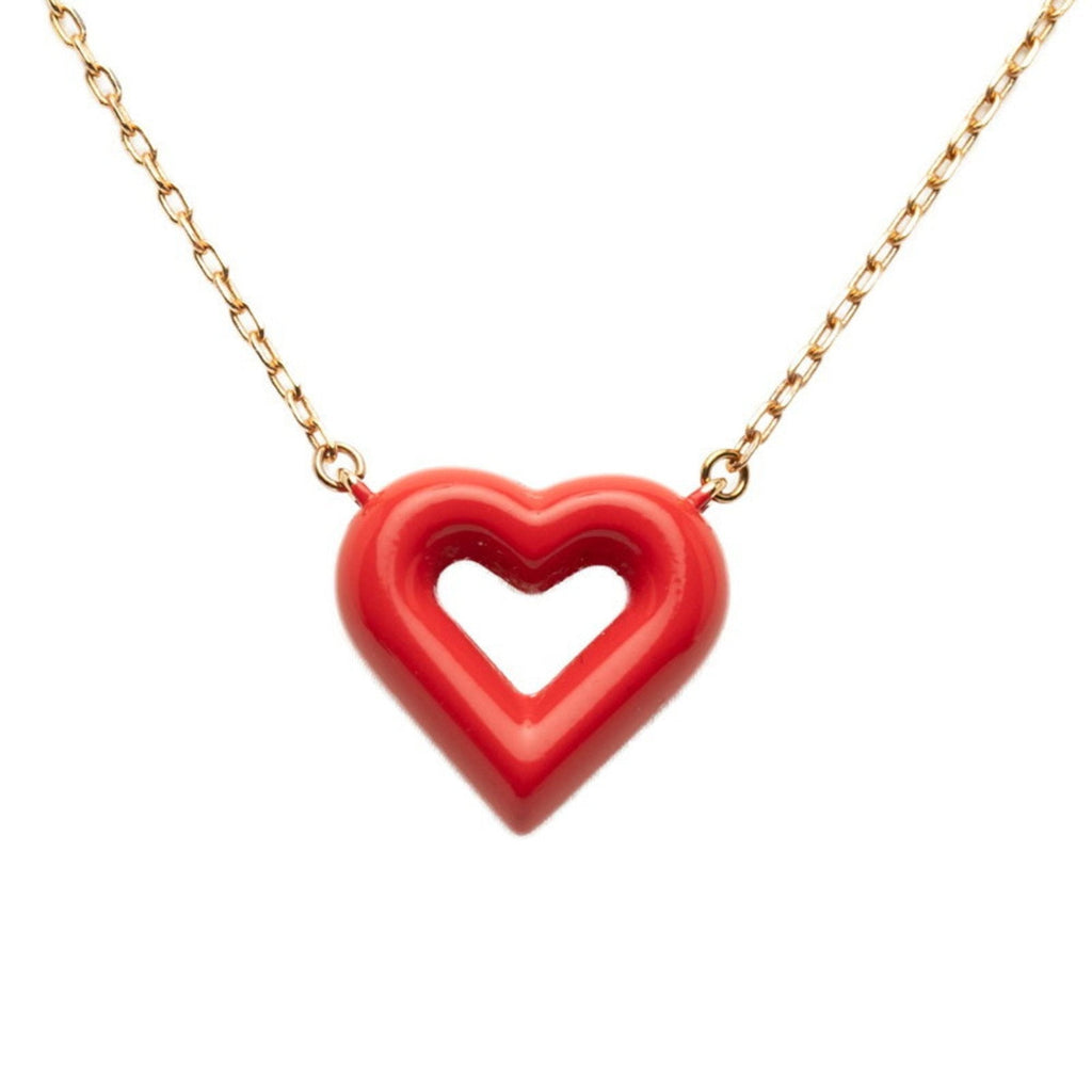 Heart Pendant Necklace Gold Red Plated