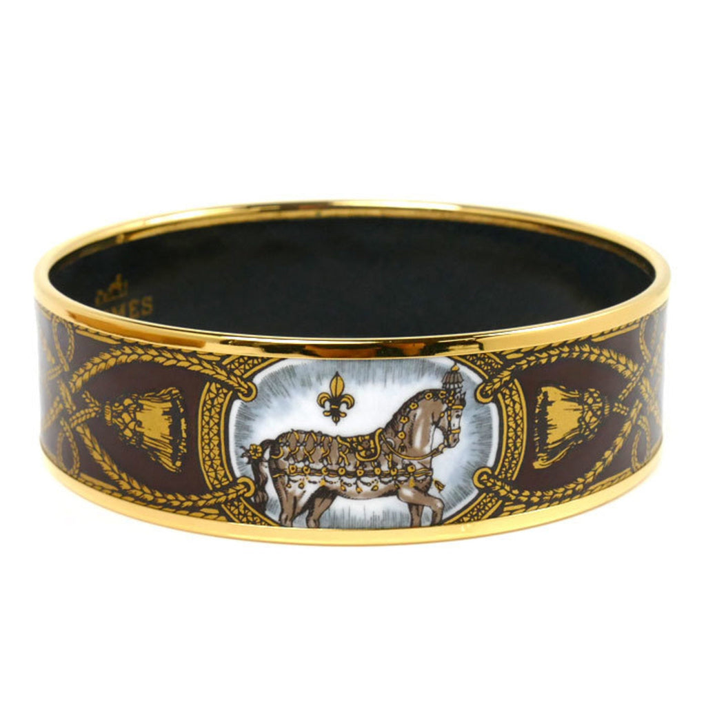 Horse Tassel Bangle Cloisonné and Enamel Black Brown Gold Bracelet