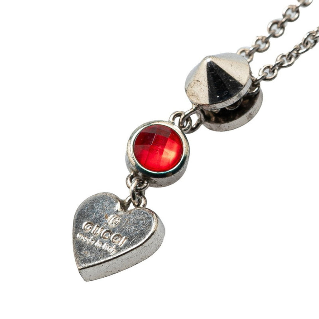 Heart Motif Pendant Necklace Sterling Silver with Red Colored Stones