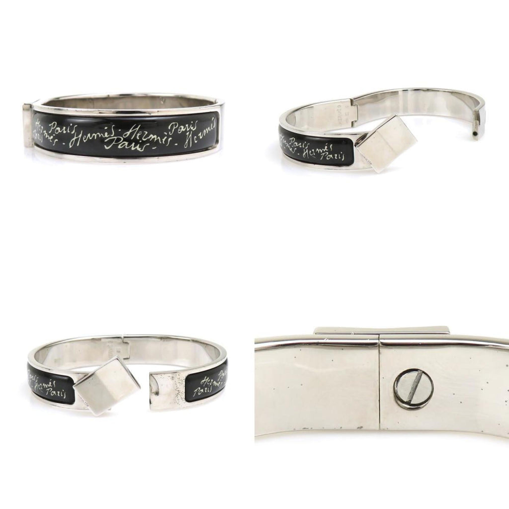 Bangle Enamel and Metal Black and Silver Bracelet