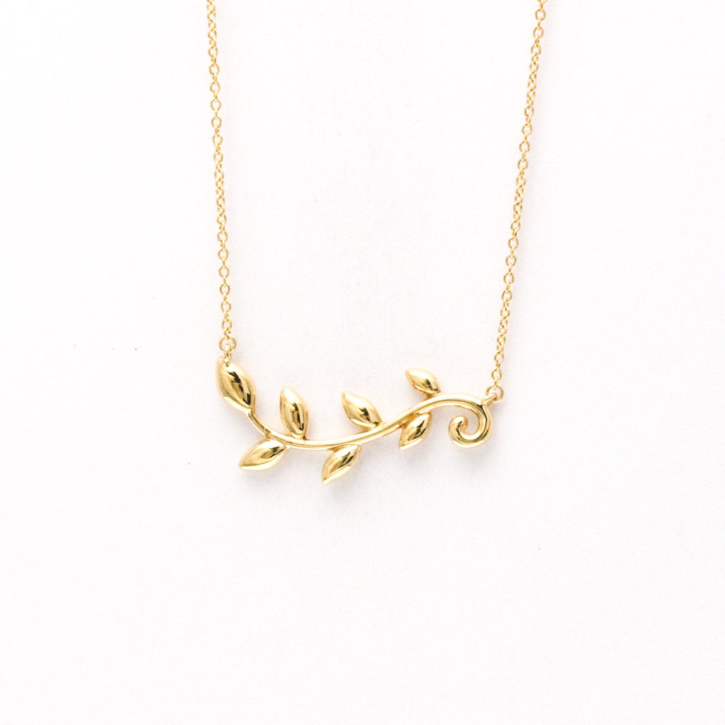 Olive Leaf Vine Pendant Necklace 18K Rose Gold