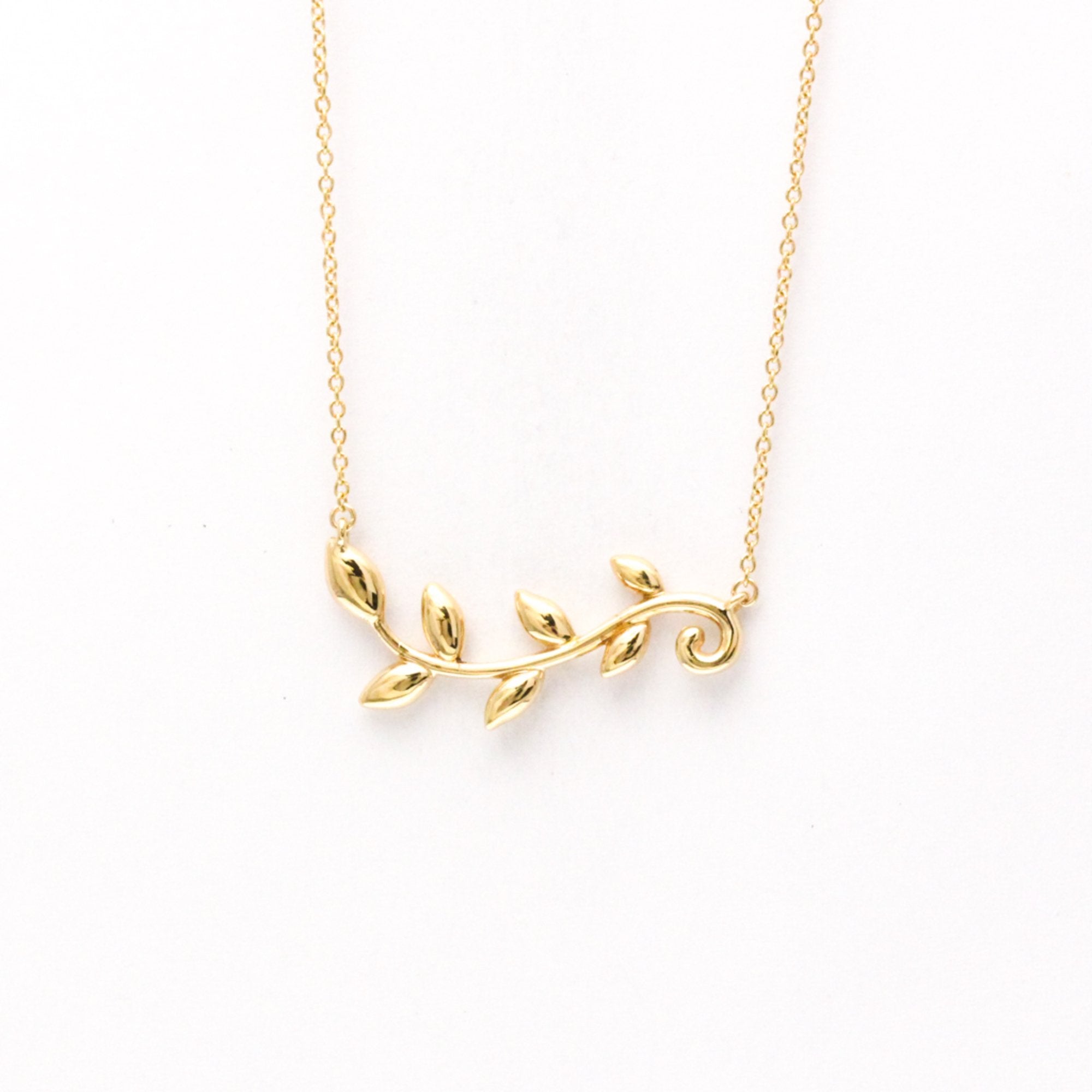 Olive Leaf Vine Pendant Necklace 18K Rose Gold