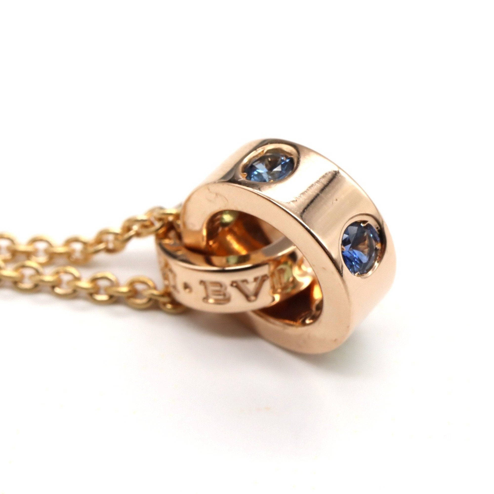 Pendant Necklace 18K Rose Gold with Sapphire and Tsavorite