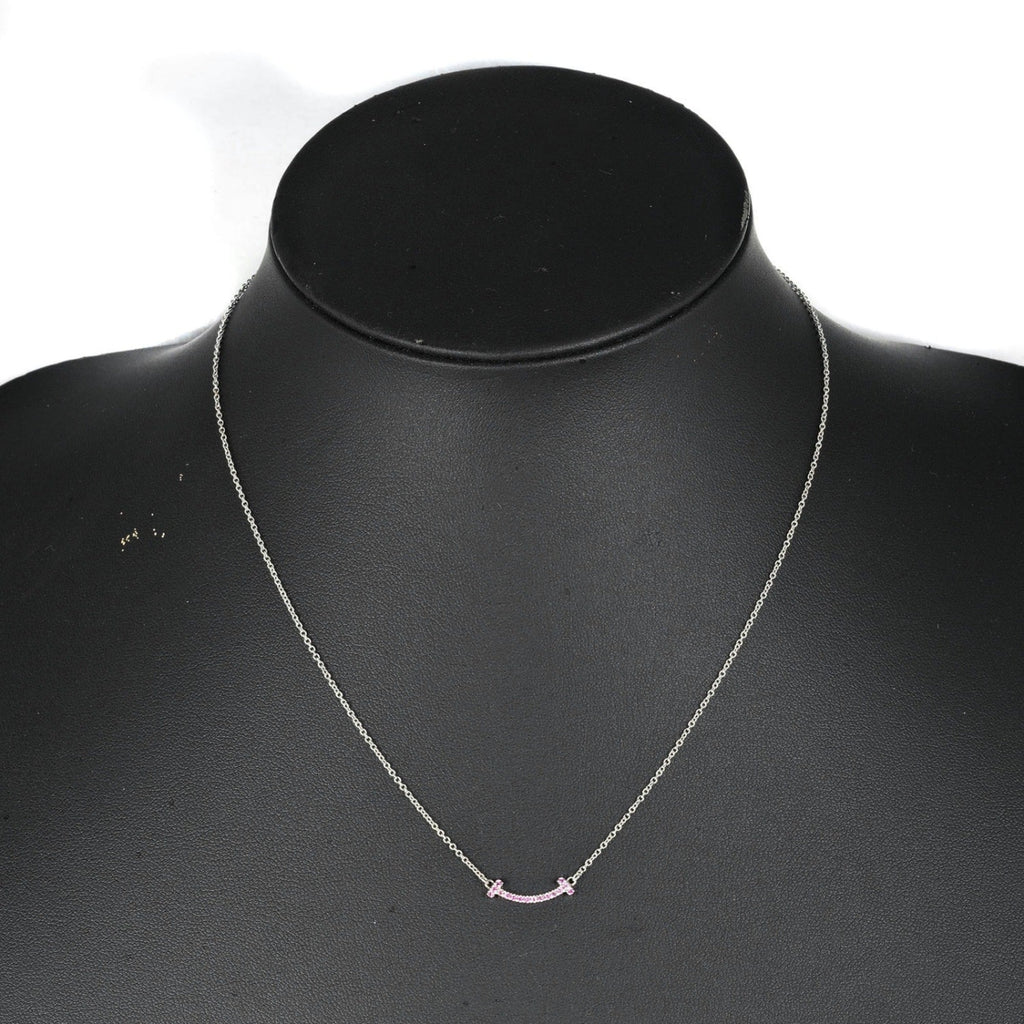 T Smile Mini Pendant Necklace 18K White Gold