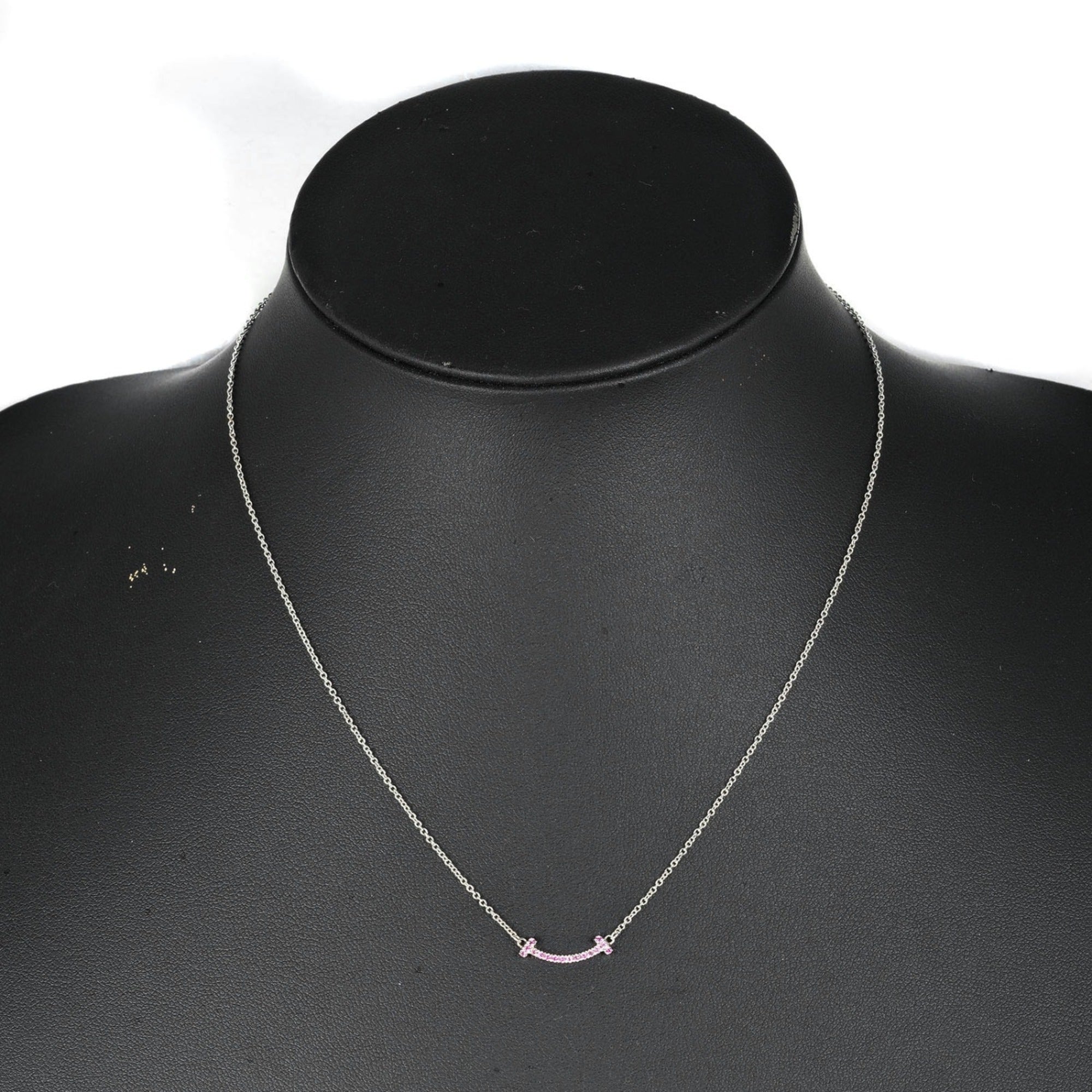 T Smile Mini Pendant Necklace 18K White Gold