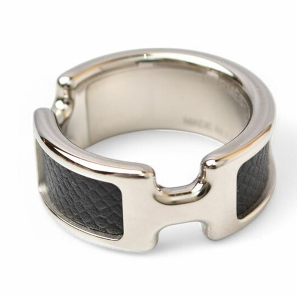 Olympe Ring Leather and Metal Black and Silver