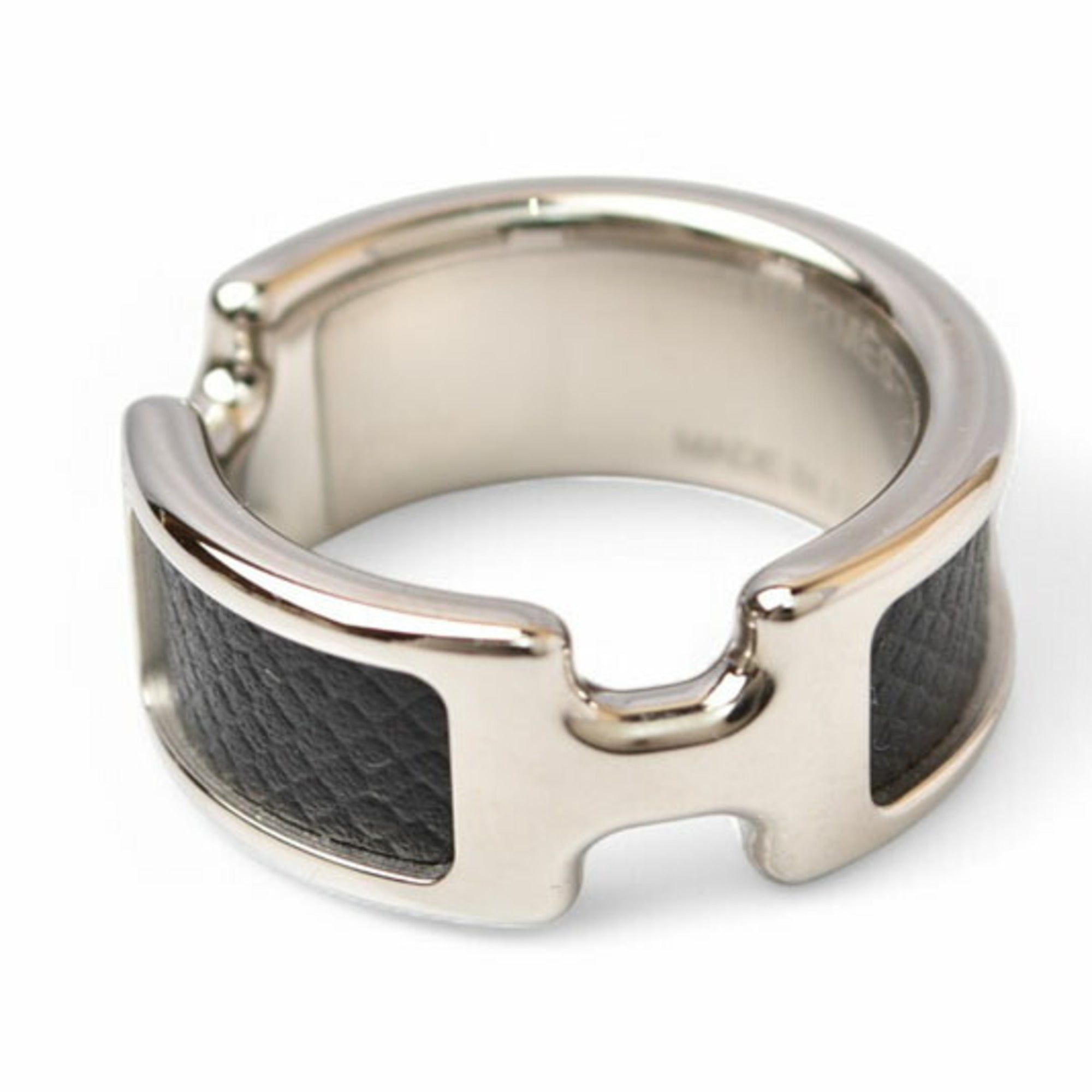 Olympe Ring Leather and Metal Black and Silver