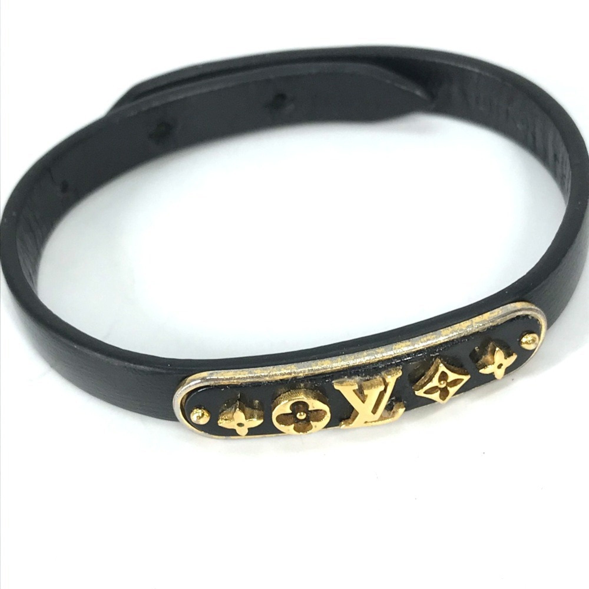 Monogram Flower Cruiser Bracelet Leather and Monogram Black