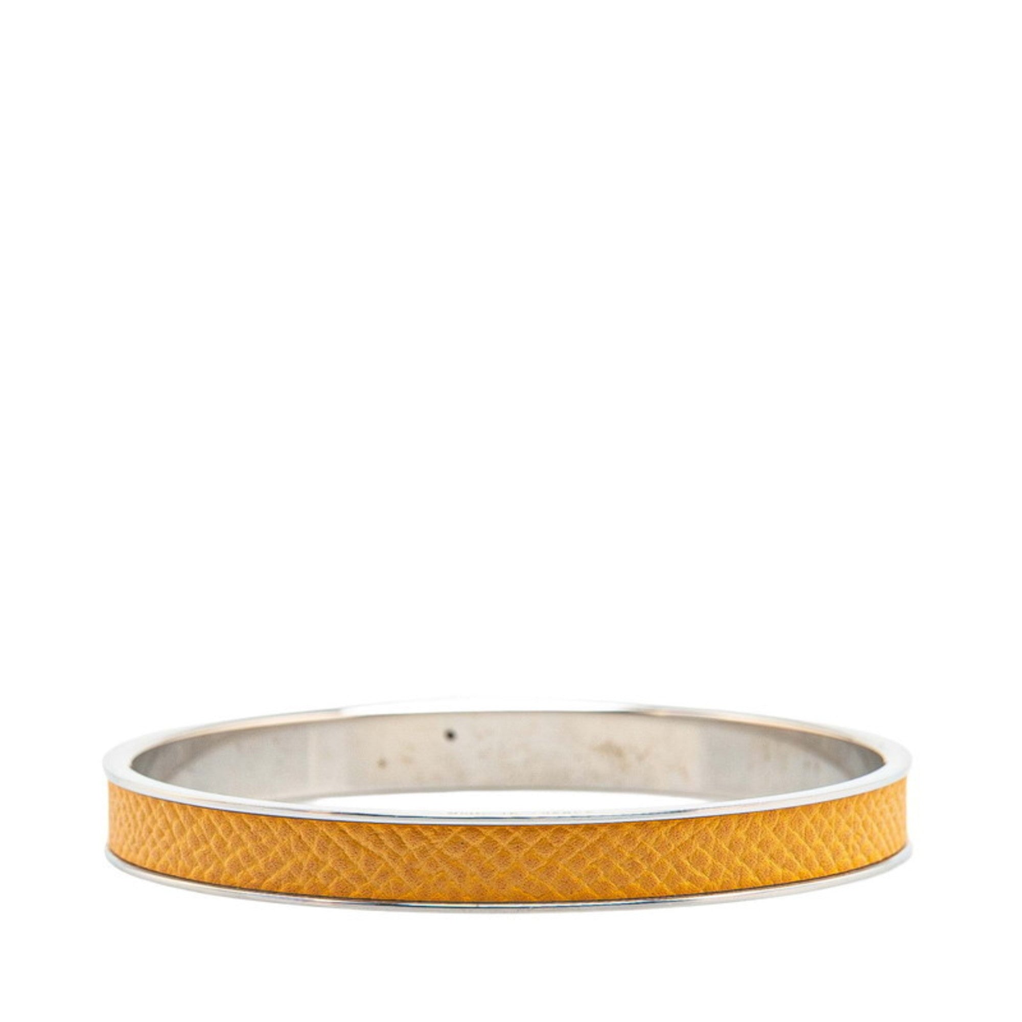 Bangle Leather and Metal Silver and Yellow Bracelet