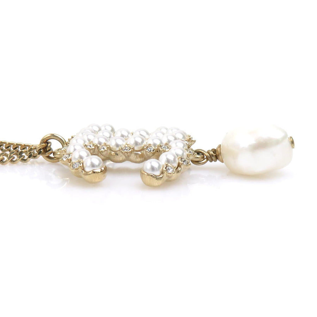 Pendant Necklace Metal and Artificial Pearl Gold and White