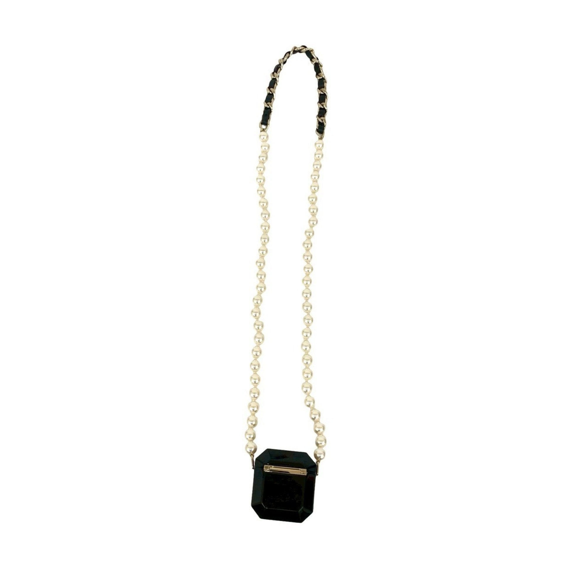 Pendant Necklace Leather Black and White with Rhinestone
