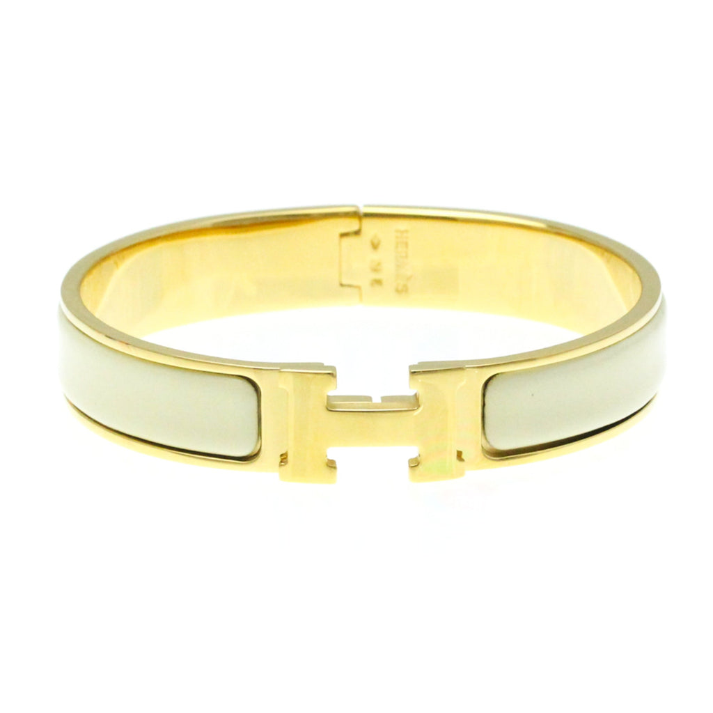 Click Clack H Bracelet Gold Plated Beige and Gold