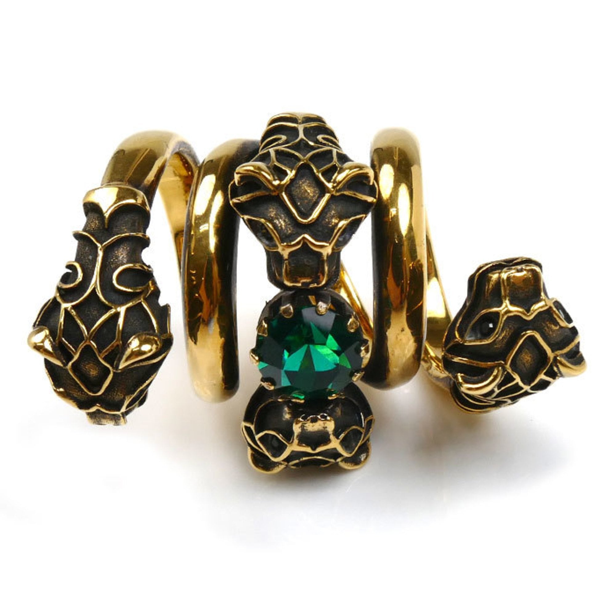 Tiger Head Double Wrap Ring Gold