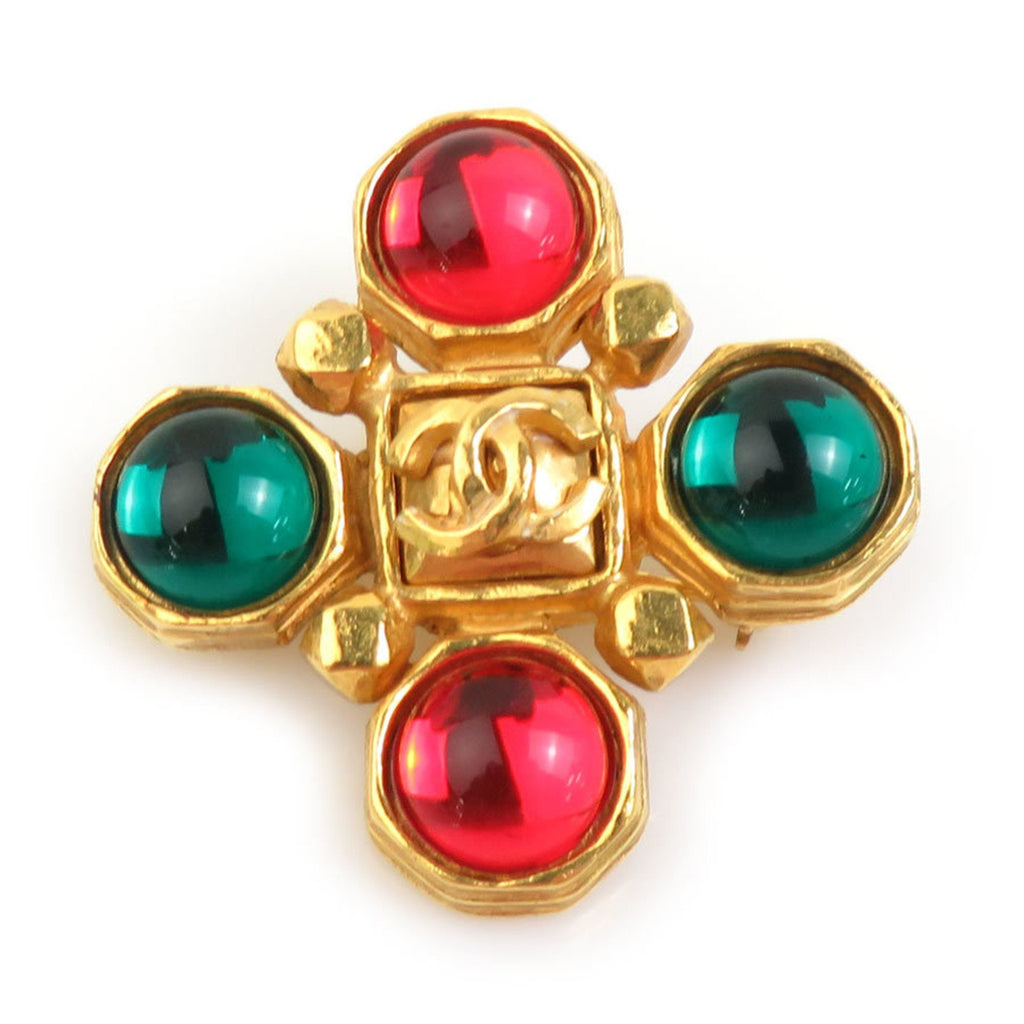 CC Logo Brooch Gold-Tone Metal