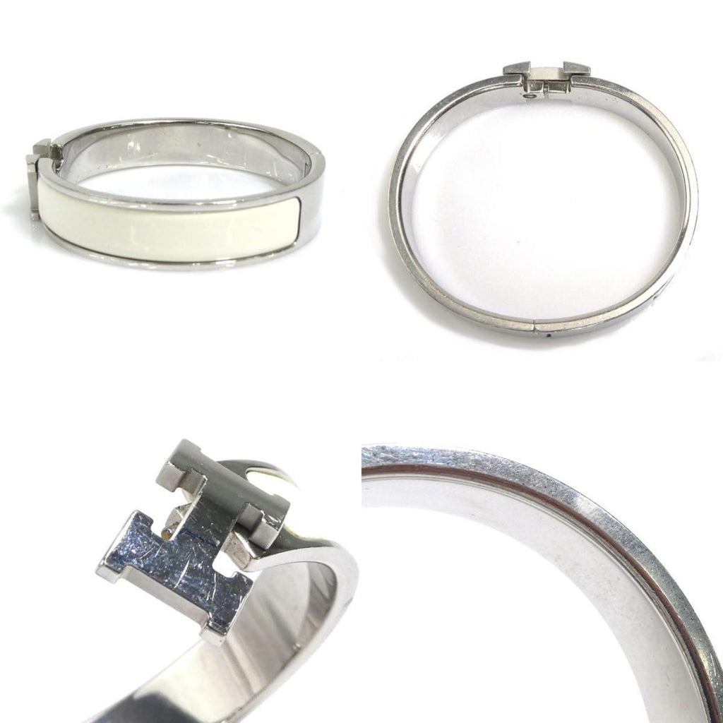 Enamel and Metal Bracelet Off-White and Silver